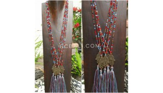 hamsa hand pendant tassels necklace crystal bead 2color shown